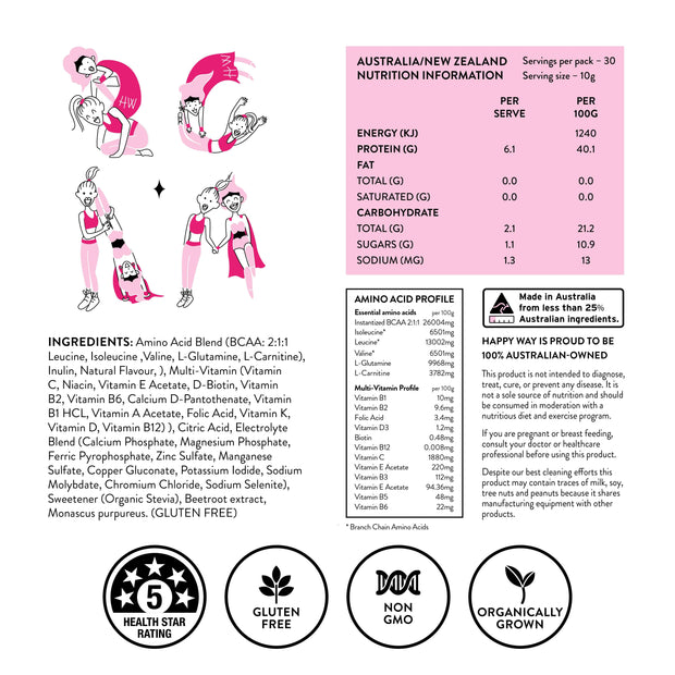 BCAA Powder - Raspberry Flavour (300g),BCAA,Happy Way,Happy Way