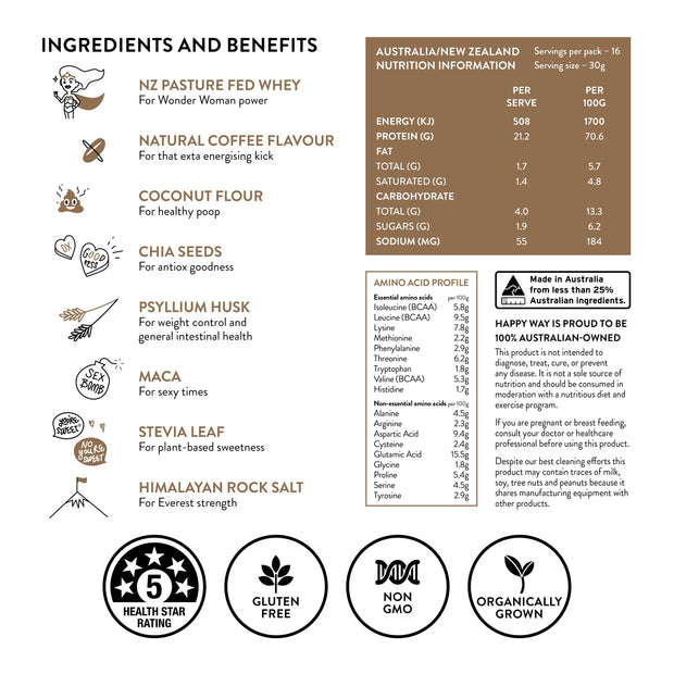 De Ja Brew Coffee Protein Powder 500g,Protein,Happy Way,Happy Way