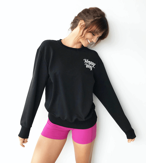 Sweater with Happy Way retro logo (black),CLOTHING,Merchandise,Happy Way