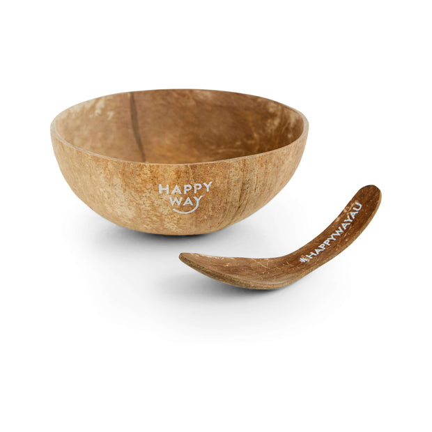 Coconut Bowl + Coconut Shell Spoon 100% Natural,Coconut Bowl,Merchandise,Happy Way