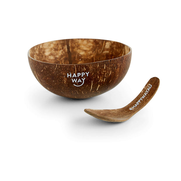 Coconut Bowl + Coconut Shell Spoon 100% Polished,Coconut Bowl,Merchandise,Happy Way