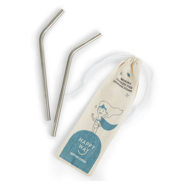 Stainless Steel Bent Straws – 2 Pack,,Merchandise,Happy Way